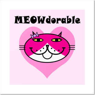 MEOWdorable - PURRty Pink Kitty Face on a Pink Heart Posters and Art